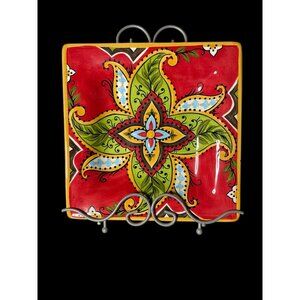 España Lifestyle Rossario Handcrafted Hand-Painted Square Plate